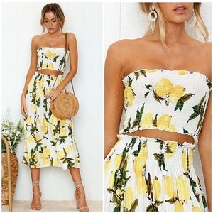 Lemon print crop maxi set 2 piece